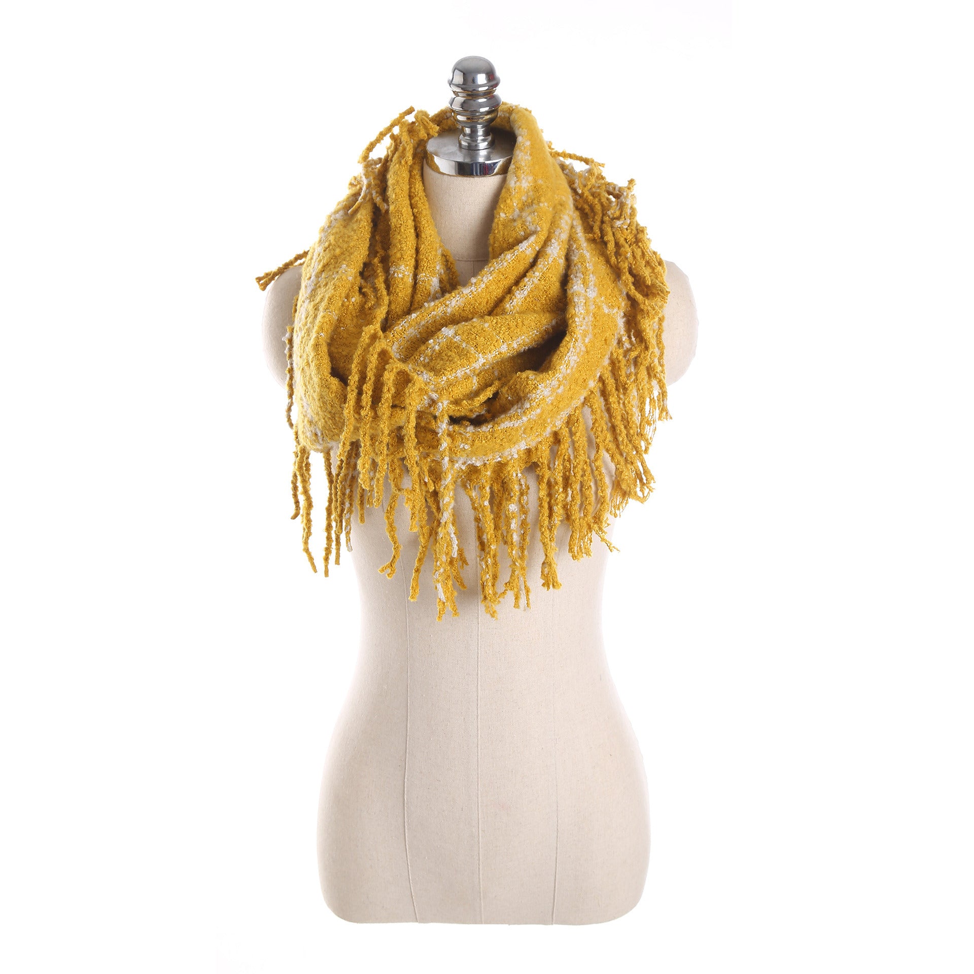 Autumn and winter scarf ladies plaid circle yarn tassel dual-use warm scarf