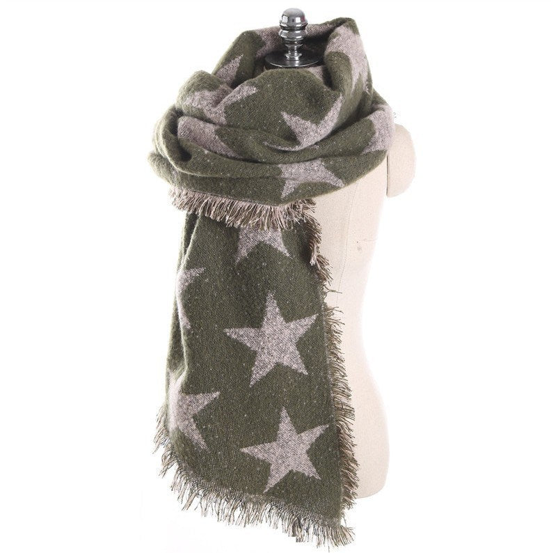 Women's Scarf Pentagram Pattern Faux Cashmere Warm Fringe Scarf