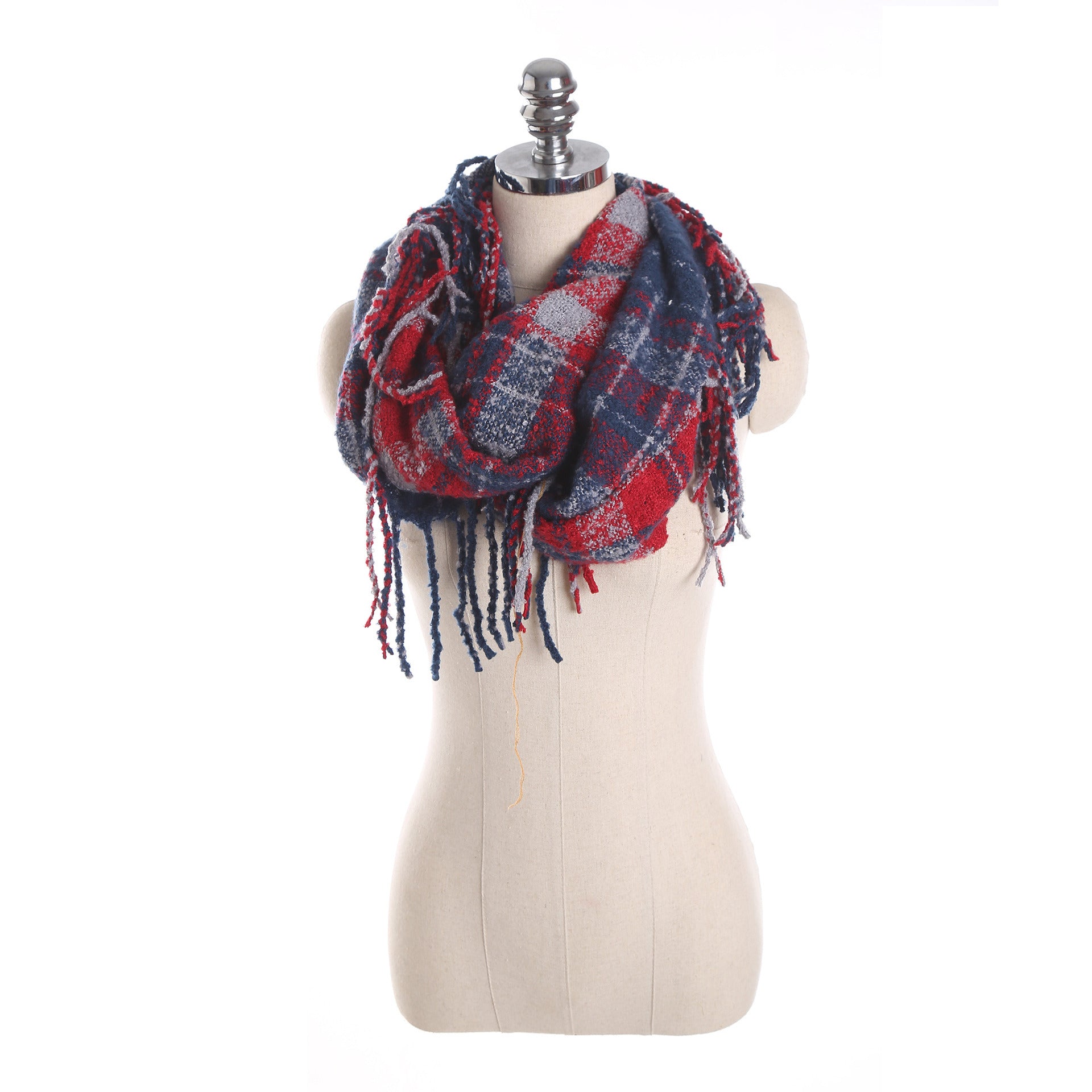 Autumn and winter scarf ladies plaid circle yarn tassel dual-use warm scarf