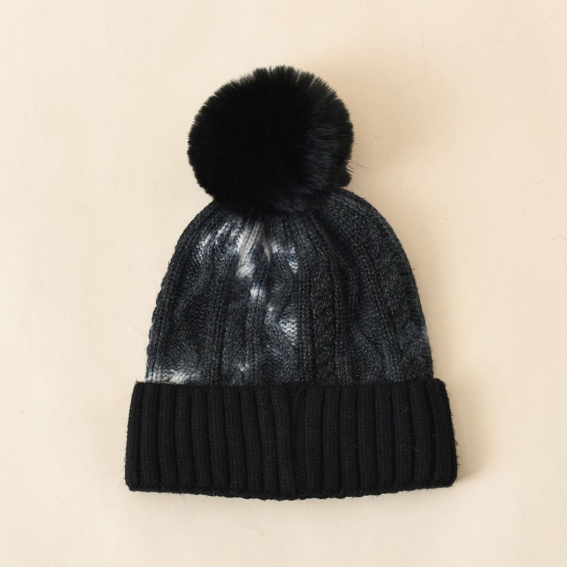 Hair ball knitted hat female ins tide hat tie-dye wool hat autumn and winter warm fashion simple hair ball head cap