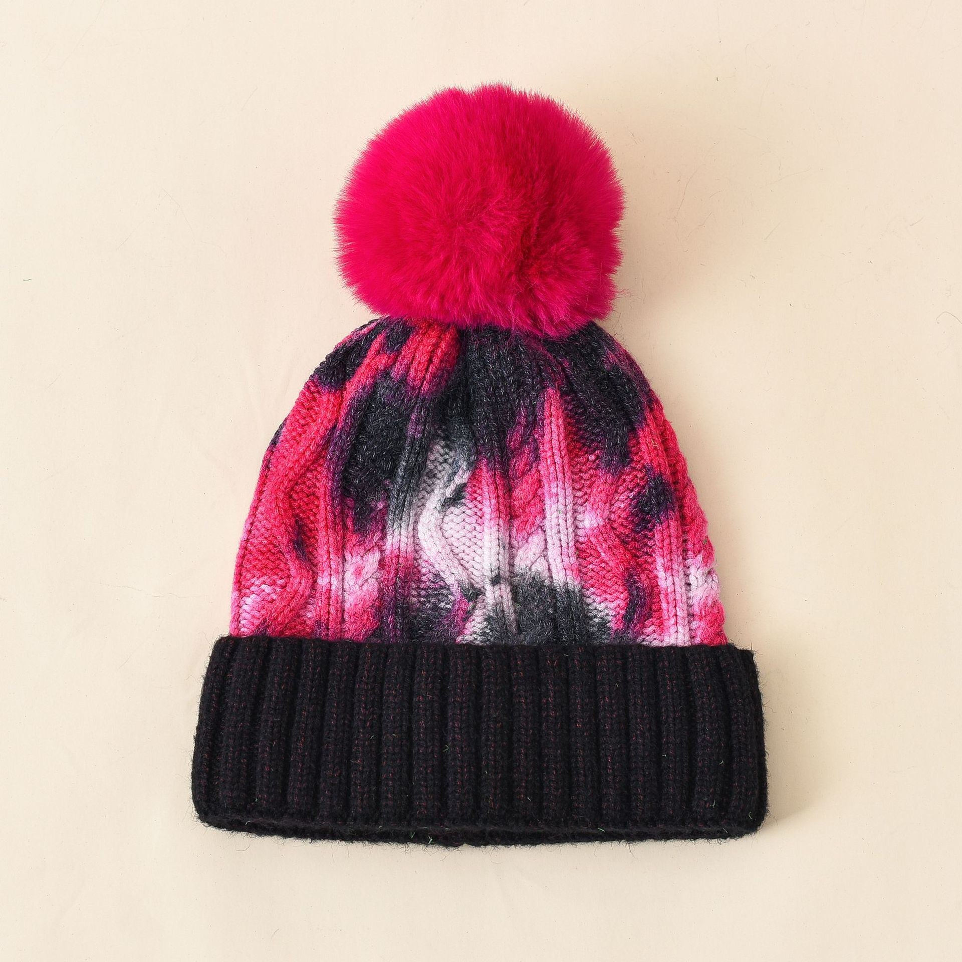 Hair ball knitted hat female ins tide hat tie-dye wool hat autumn and winter warm fashion simple hair ball head cap