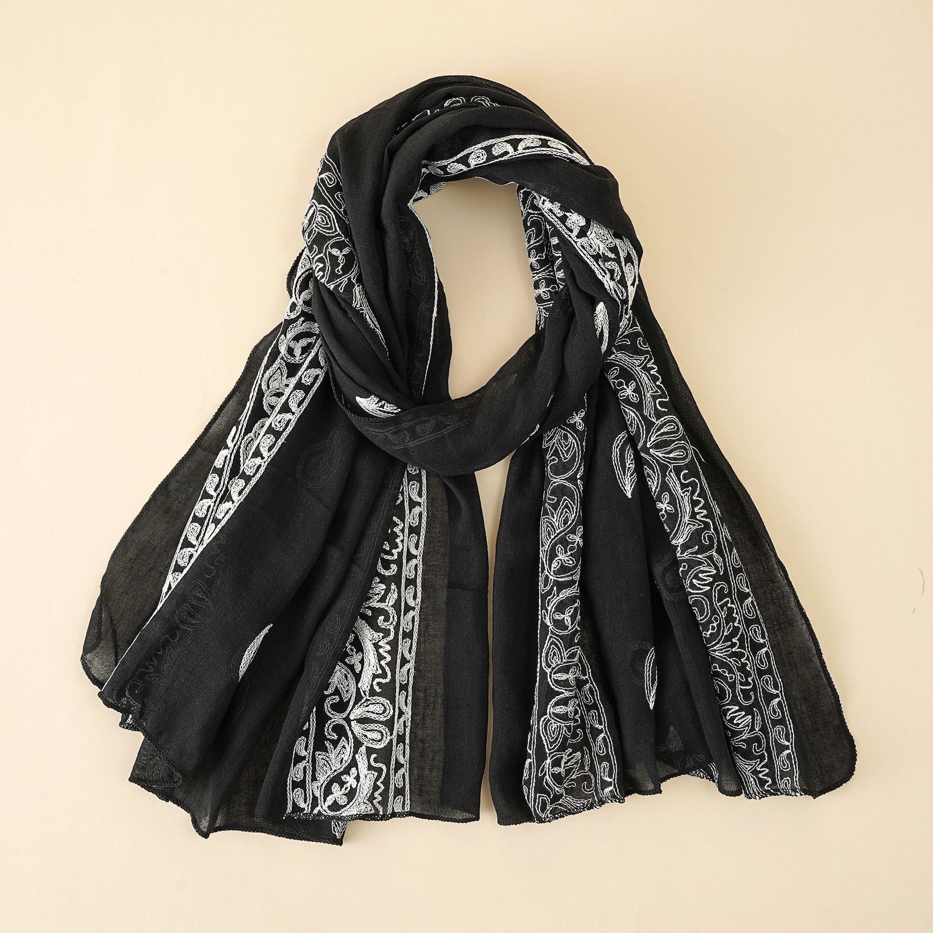 Ethnic style cotton and linen embroidered fashion scarf thin travel scarf sunscreen