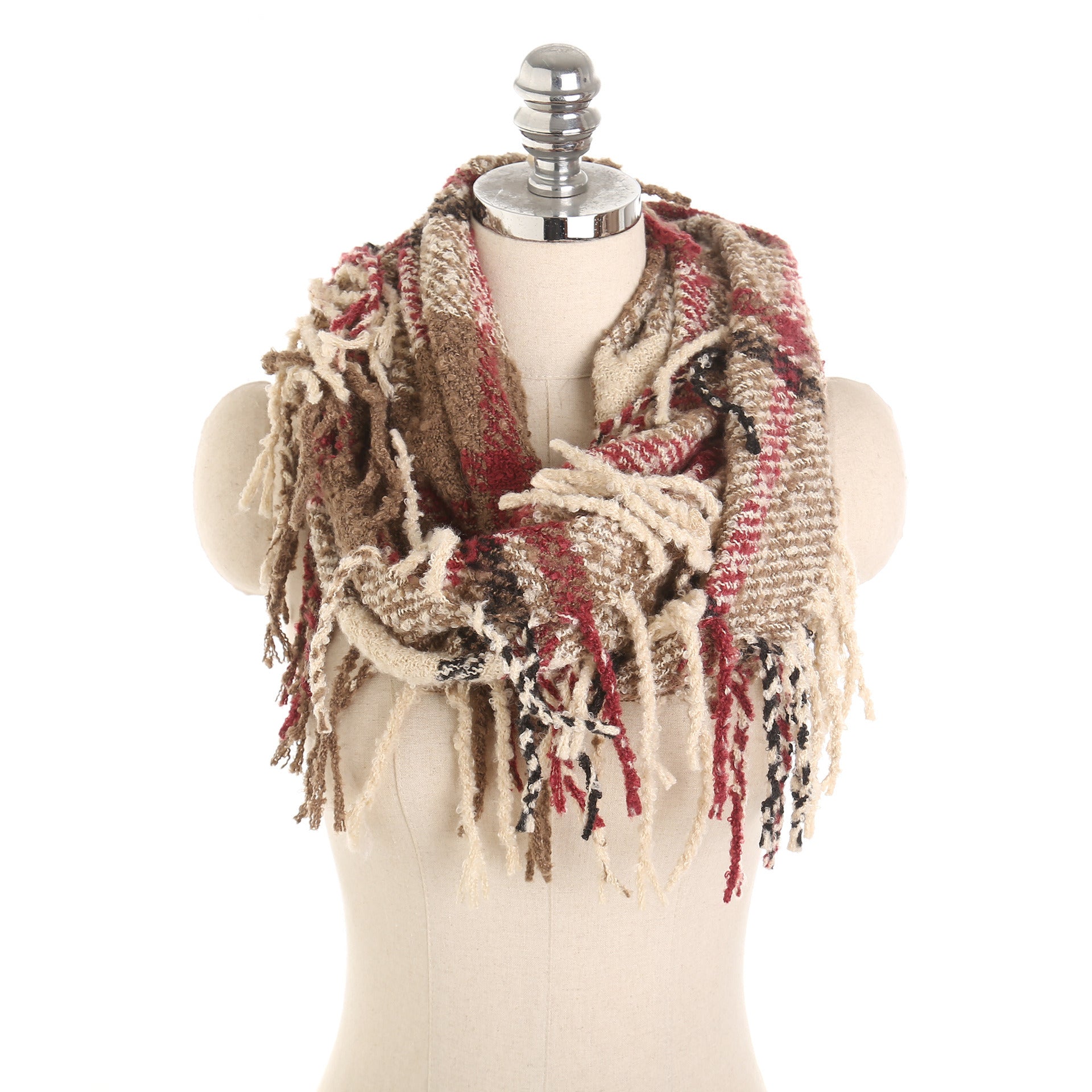 Autumn and winter scarf ladies plaid circle yarn tassel dual-use warm scarf