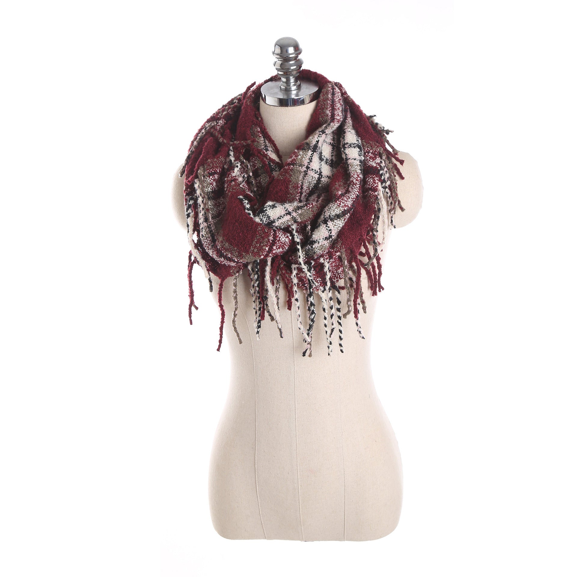 Autumn and winter scarf ladies plaid circle yarn tassel dual-use warm scarf