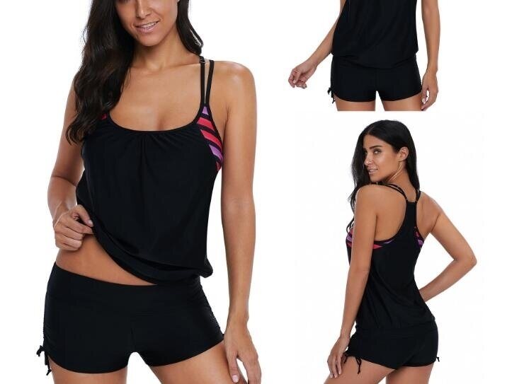 Womens Lined Up Double Up Tankini Top Sets Swimwear Plus Size 3XL