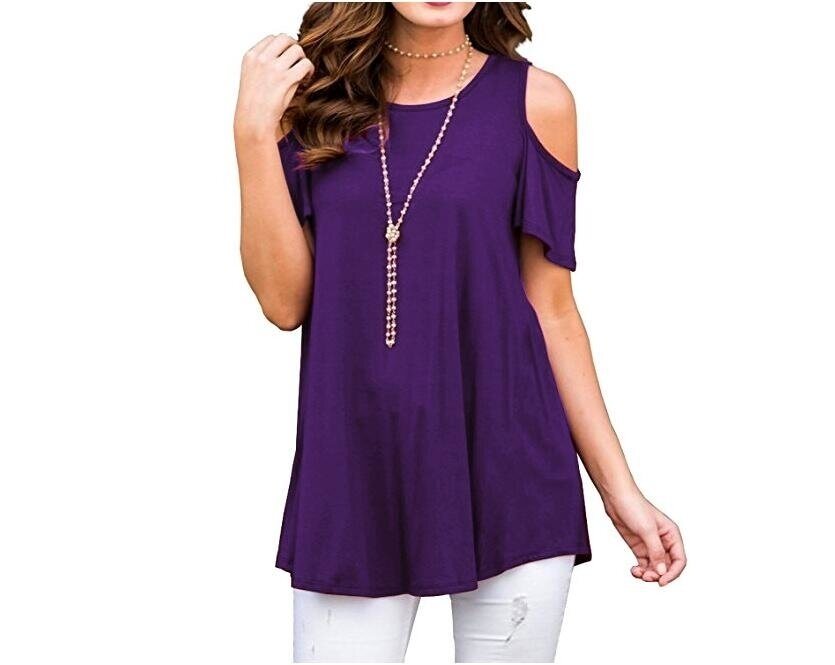 Women's Short Sleeve Casual Cold Shoulder Tunic Tops Loose Blouse Shirts