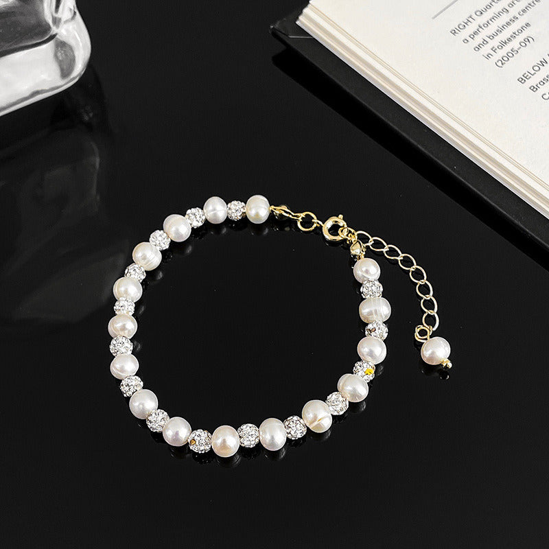 Bright Planet Bracelet Full Of Diamond Balls Natural Freshwater Pearl Stitching Beaded Bracelet Niche Design Cold Wind Bracelet