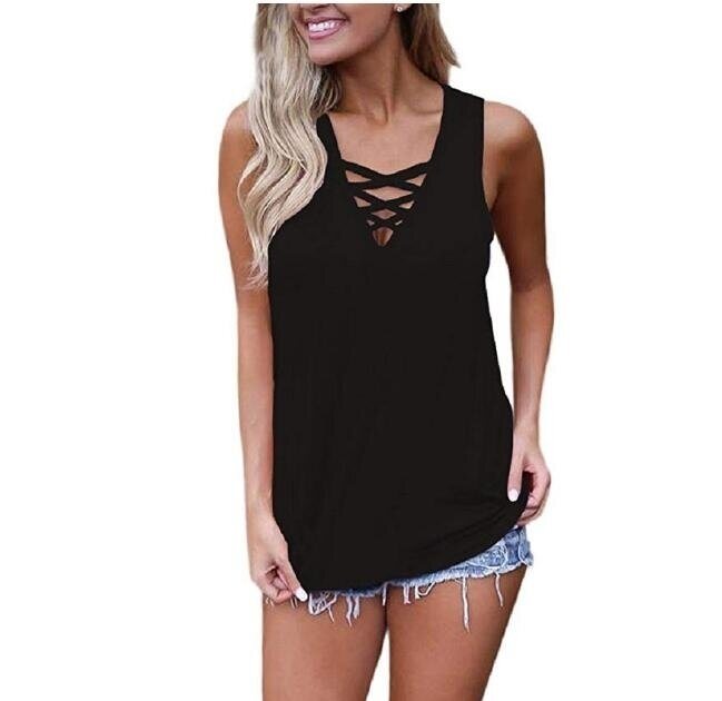 Sleeveless Criss Cross Tank Tops Basic Lace up Blouse