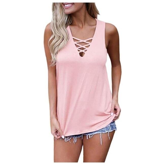 Sleeveless Criss Cross Tank Tops Basic Lace up Blouse