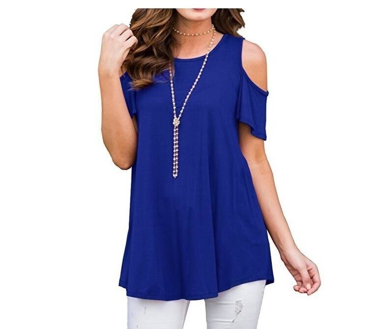 Women's Short Sleeve Casual Cold Shoulder Tunic Tops Loose Blouse Shirts