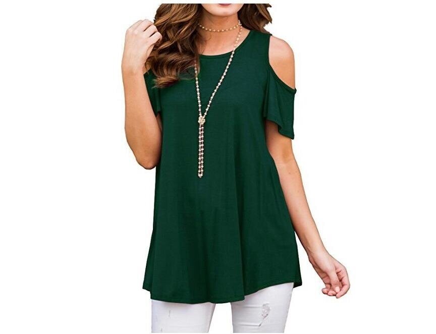 Women's Short Sleeve Casual Cold Shoulder Tunic Tops Loose Blouse Shirts