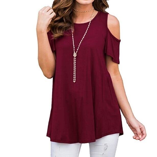 Women's Short Sleeve Casual Cold Shoulder Tunic Tops Loose Blouse Shirts