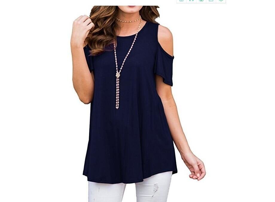 Women's Short Sleeve Casual Cold Shoulder Tunic Tops Loose Blouse Shirts