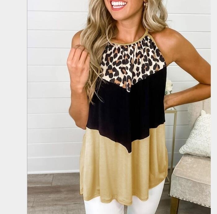 Leopard Stitch Camisoles Casual Tank Tops