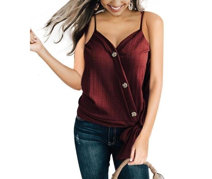 Women's Cami Tank T Casual V Neck Button Down Strappy Cami Tops Summer Sleeveless Shirts Blouses