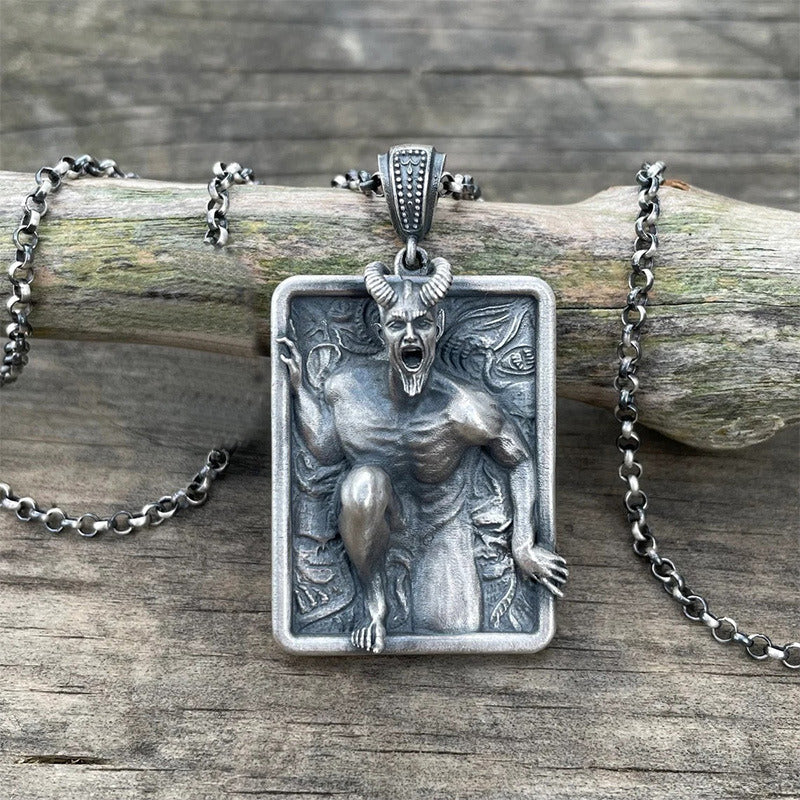 Men's Pure Tin Material Punk Hip Hop Necklace Satan Pendant American Street Men's Trendy Necklace