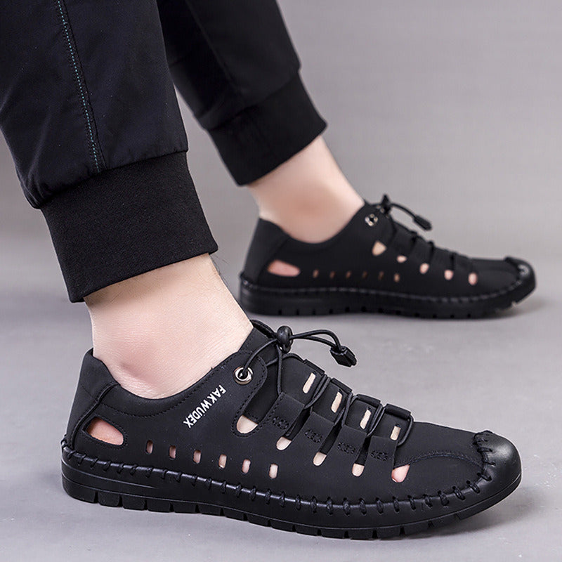 Summer Sandals Men 2022 Wear-resistant Casual Hollow Beach Shoes Microfiber Leather Fashion Soft Sole Comfortable Outdoor Light