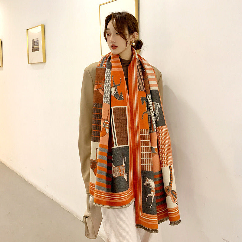 Imitation Cashmere Warm Carriage Scarf Women Double-sided Two-color Shawl Long Warm Scarf