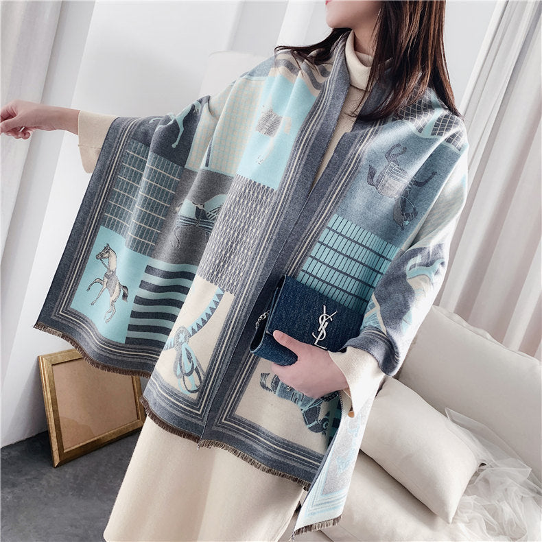 Imitation Cashmere Warm Carriage Scarf Women Double-sided Two-color Shawl Long Warm Scarf