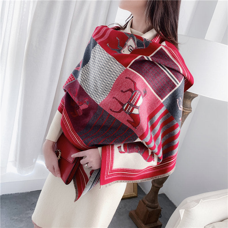 Imitation Cashmere Warm Carriage Scarf Women Double-sided Two-color Shawl Long Warm Scarf