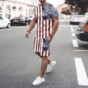 3D T-shirt digital printing short-sleeved shorts suit men's casual beach pants two-piece set