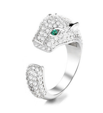 Zircon Animal Open Leopard Head Ring