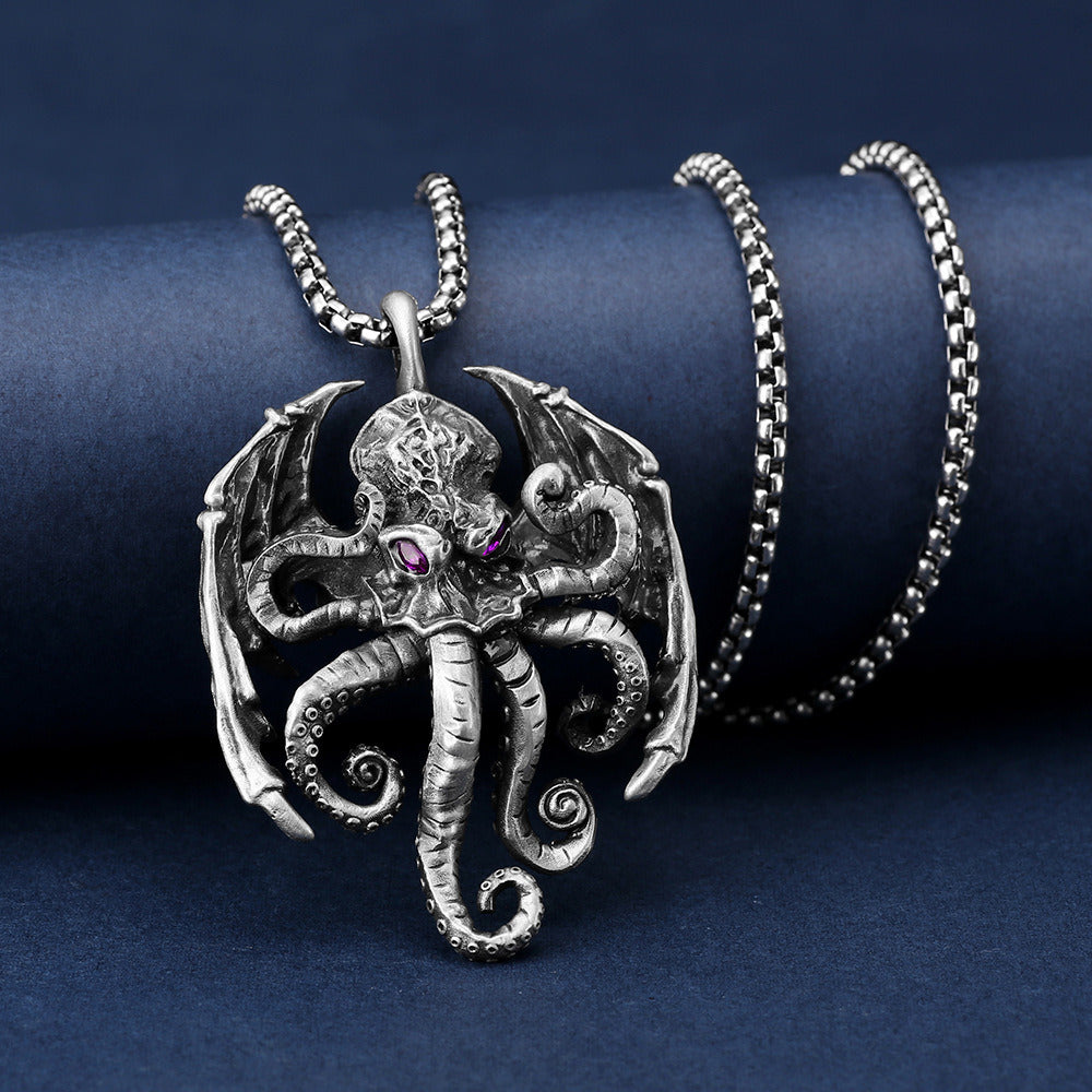 Titanium Steel Men's Hip Hop Necklace Octopus Pendant Cthulhu Myth Jewelry