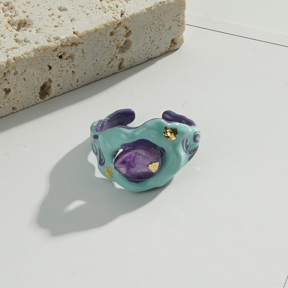 Enamel Ring Pearl Adjustable Open Rings