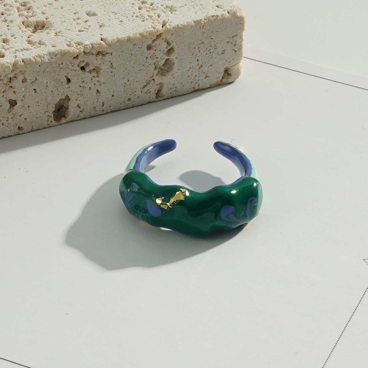 Enamel Ring Pearl Adjustable Open Rings