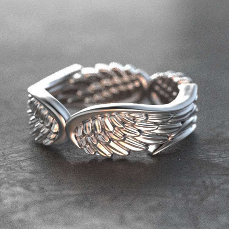 Angel Wing Feather Rings Silver Black Ring