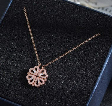 Detachable Deformed Four-Leaf Clover Necklace Zircon Small Love Clavicle Chain Women