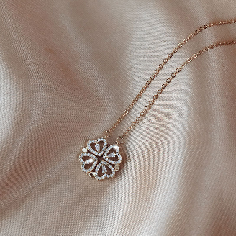 Detachable Deformed Four-Leaf Clover Necklace Zircon Small Love Clavicle Chain Women