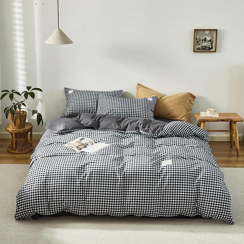 Simple Style Bedding 4 Piece Quilt Cover Sheet Pillowcase Cotton Spring Summer Autumn Winter Solid Two-color Student Dormitory