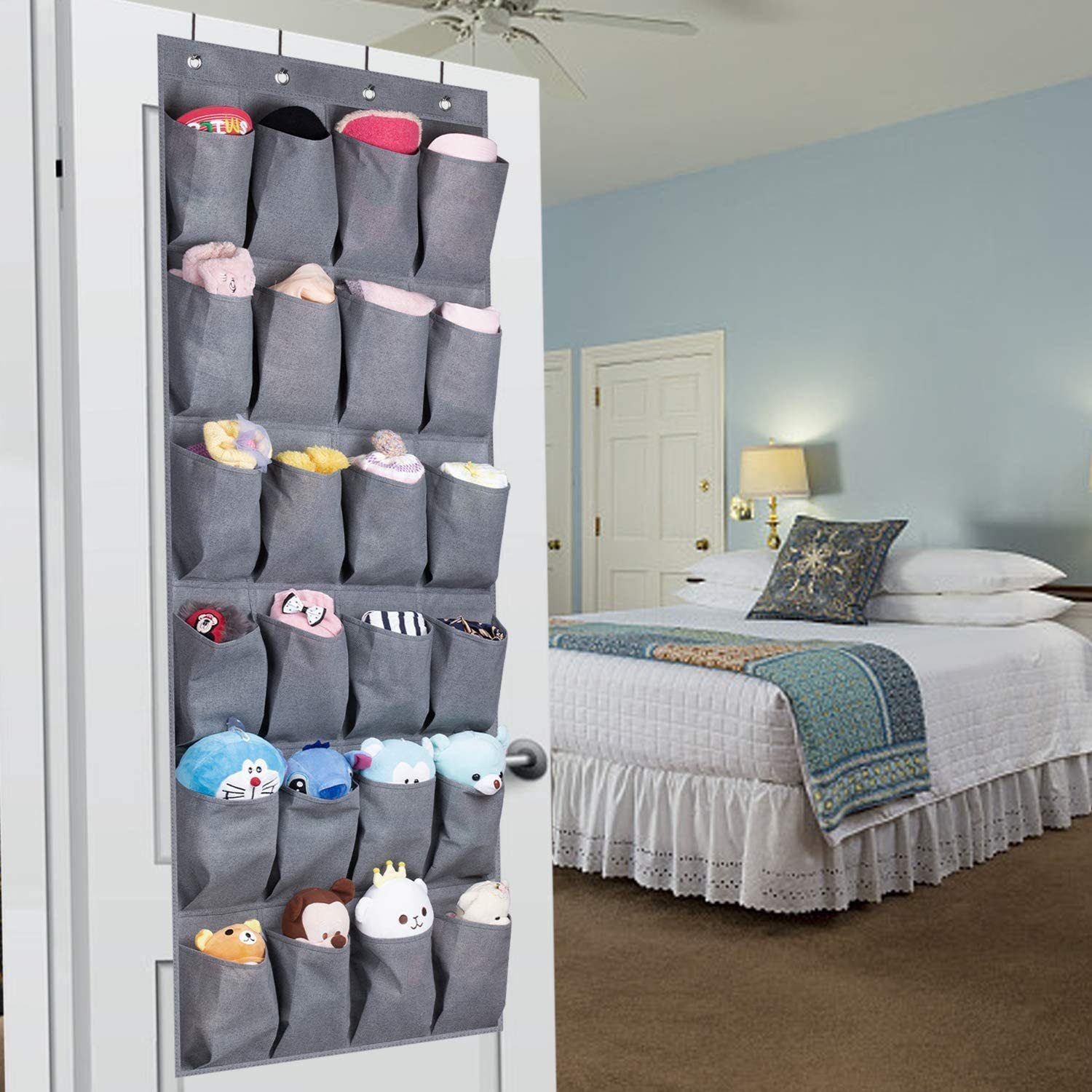 Over the Door Shoe Organizer-Hanging Storage Shoe Holder with 24 Large Pockets