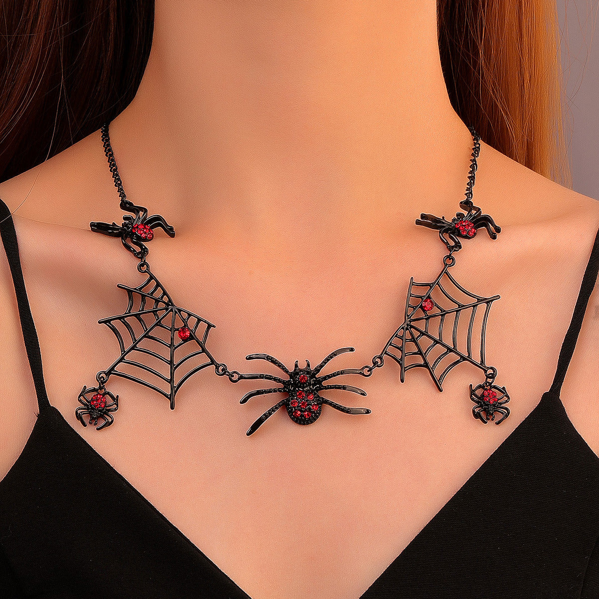 Halloween Spider Necklace Dark Spider Web Short Collarbone Chain