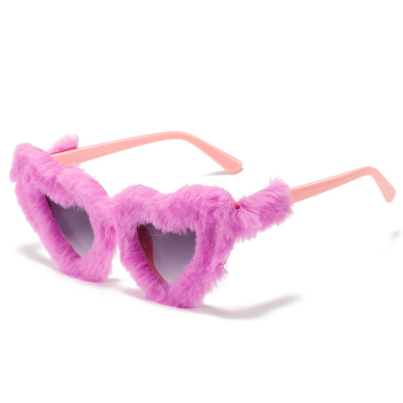 Women Sunglasses Fashion Heart Sunglass Plush Sun Glasses Retro Personality UV400 Gradient Shades Ocean Lens Eyewear