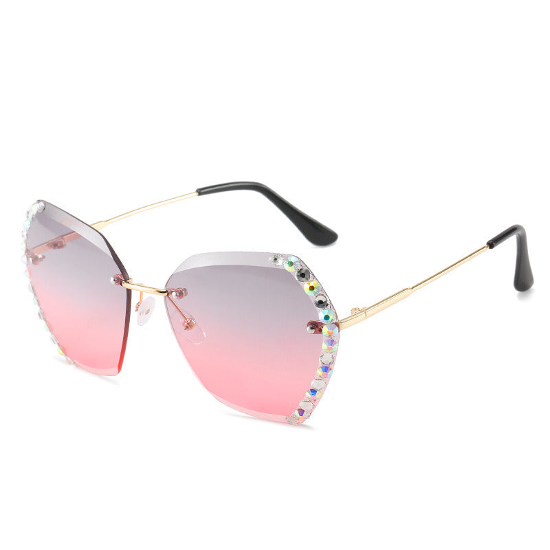 Fashion Rimless Rhinestones Sunglasses Women Sunglass Vintage Sun Glass Female Ocean Lens Eyewear UV400 Gradient Pink Shades