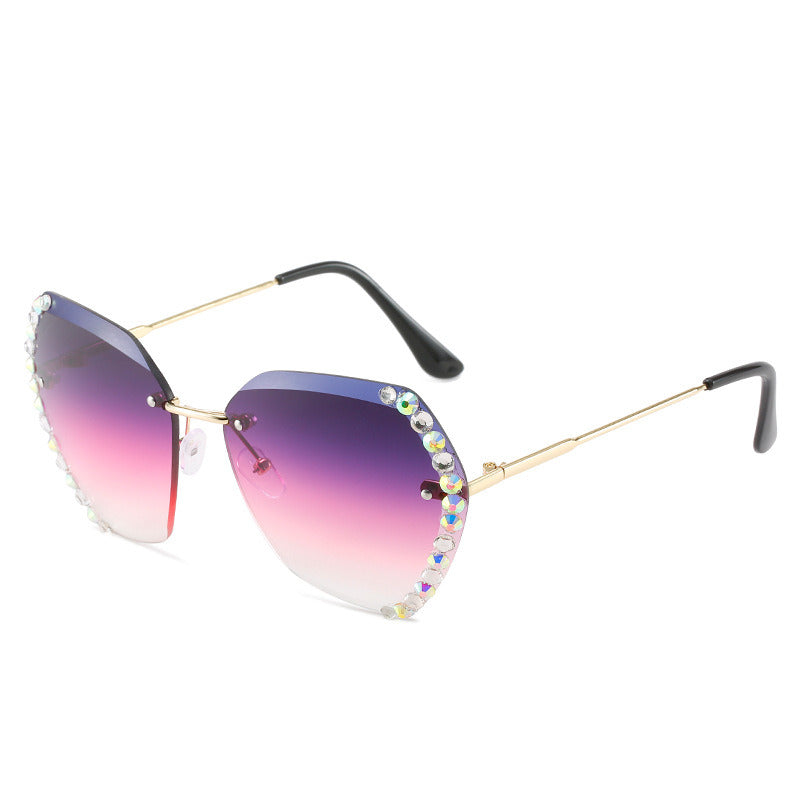 Fashion Rimless Rhinestones Sunglasses Women Sunglass Vintage Sun Glass Female Ocean Lens Eyewear UV400 Gradient Pink Shades