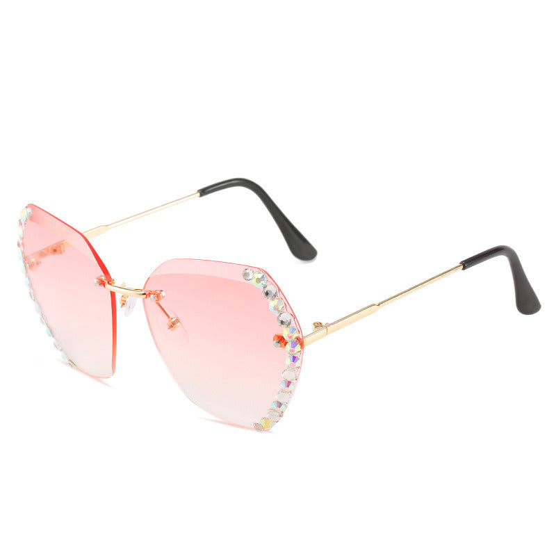 Fashion Rimless Rhinestones Sunglasses Women Sunglass Vintage Sun Glass Female Ocean Lens Eyewear UV400 Gradient Pink Shades