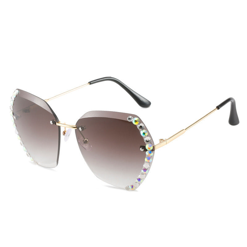 Fashion Rimless Rhinestones Sunglasses Women Sunglass Vintage Sun Glass Female Ocean Lens Eyewear UV400 Gradient Pink Shades