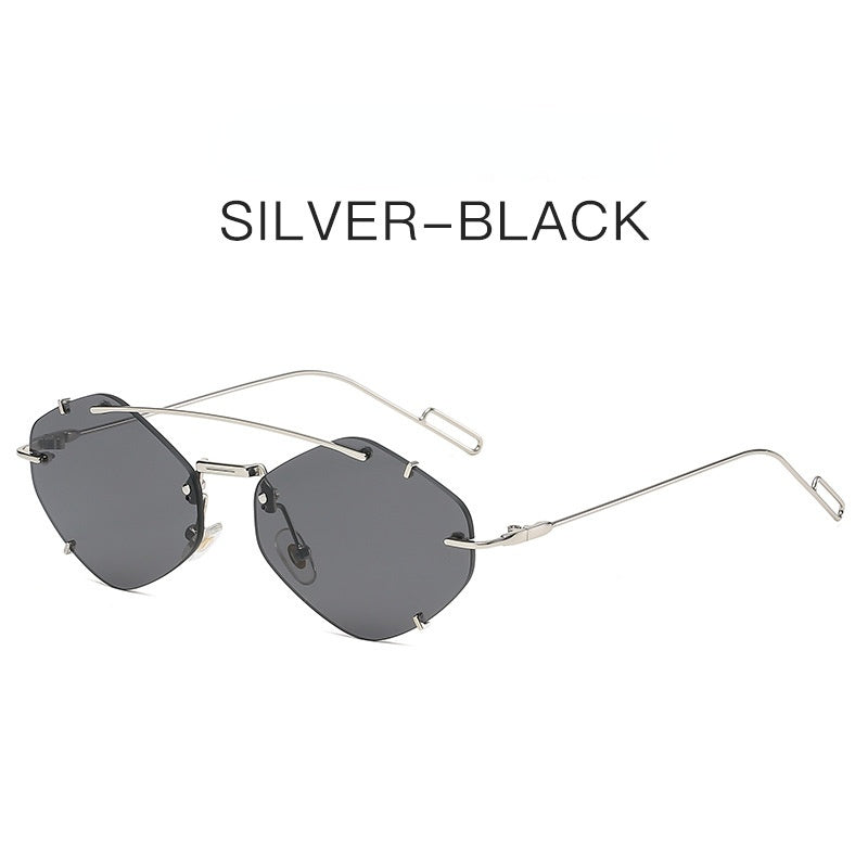 Fashion Rimless Polygonal Sunglasses Women Double Bridge Glasses Retro Sunglass Luxury Designer Eyewear UV400 Sun Glass Shades