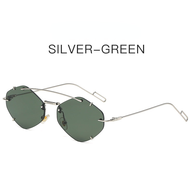 Fashion Rimless Polygonal Sunglasses Women Double Bridge Glasses Retro Sunglass Luxury Designer Eyewear UV400 Sun Glass Shades