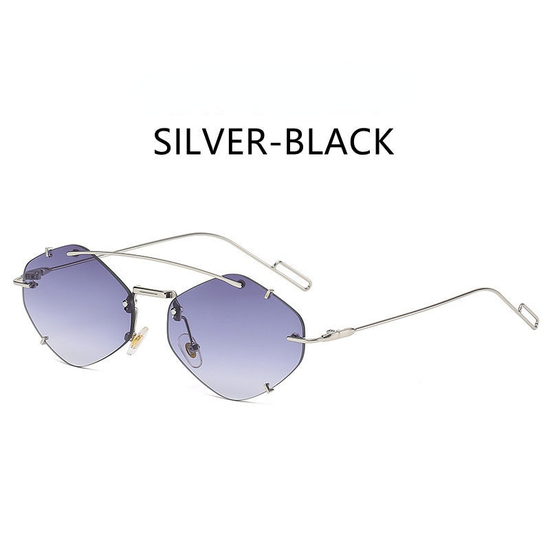 Fashion Rimless Polygonal Sunglasses Women Double Bridge Glasses Retro Sunglass Luxury Designer Eyewear UV400 Sun Glass Shades