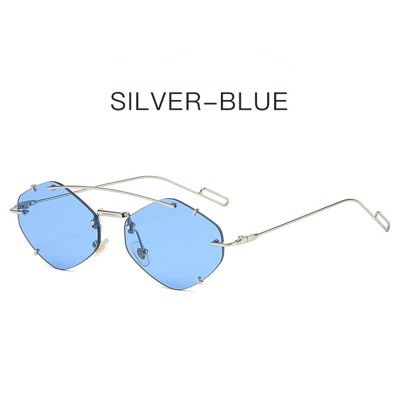 Fashion Rimless Polygonal Sunglasses Women Double Bridge Glasses Retro Sunglass Luxury Designer Eyewear UV400 Sun Glass Shades