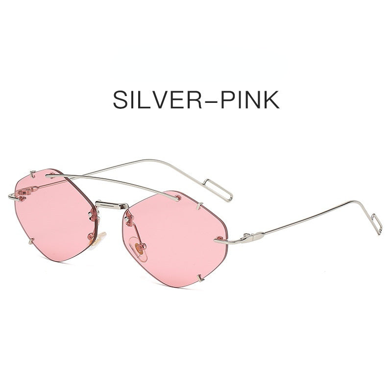 Fashion Rimless Polygonal Sunglasses Women Double Bridge Glasses Retro Sunglass Luxury Designer Eyewear UV400 Sun Glass Shades