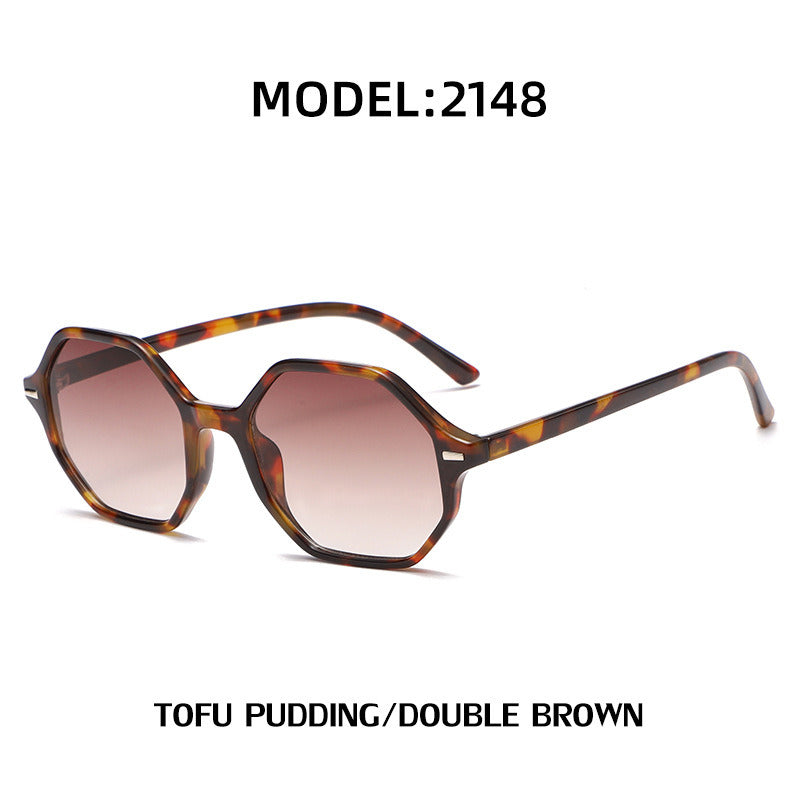 Fashion Round Polygonal Sunglasses Women Rivets Sunglass Vintage Sun Glass Luxury Brand Design Eyewear UV400 Gradient Shades