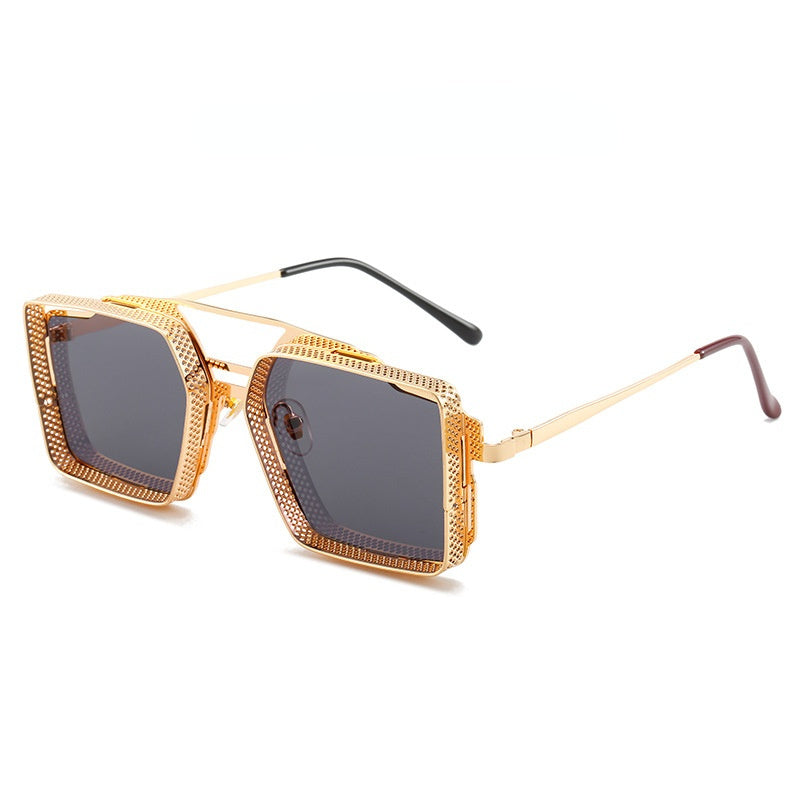 Fashion Steampunk Square Sunglasses Women Mental Glasses Retro Sunglass Men Hollow Out Eyewear UV400 Sun Glass Brown Shades