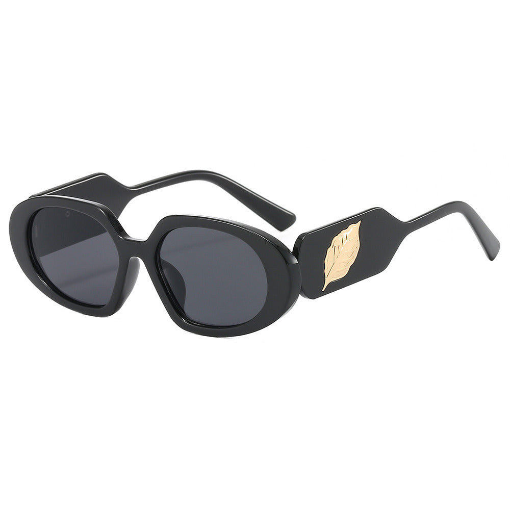 Irregular Oval Sunglasses Fashion Small Sun Glasses Women Leaf Decoration Sunglass Black Gray Shades Female UV400 Eyewear