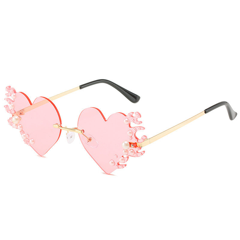 Fashion Heart Shape Sunglasses Women Rimless Sunglass Vintage Sun Glasses Female Eyewear UV400 Ocean Lens Luxury Shades