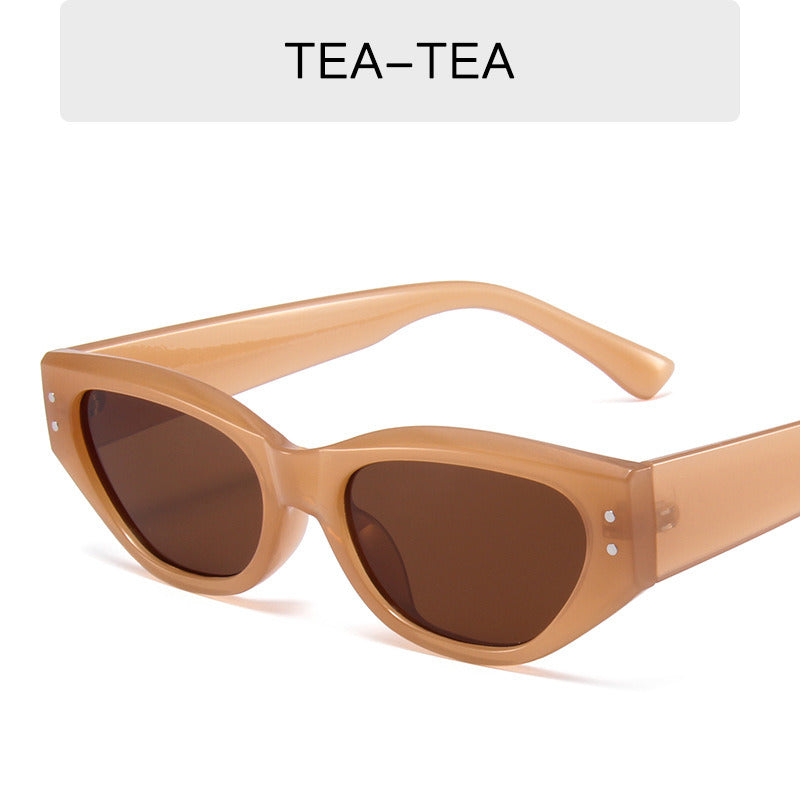 Cat Eye Sunglasses Fashion Sun Glasses Women Rivets Retro Sunglass Jelly Color Shades Female Luxry Brand UV400 Brown Eyewear